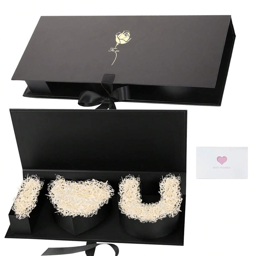 “我爱你”礼盒，17.9英寸 x 7.5英寸 x 2.6英寸，情人节鲜花巧克力礼盒包装，母亲节，婚礼 - 黑色 - 查看 1