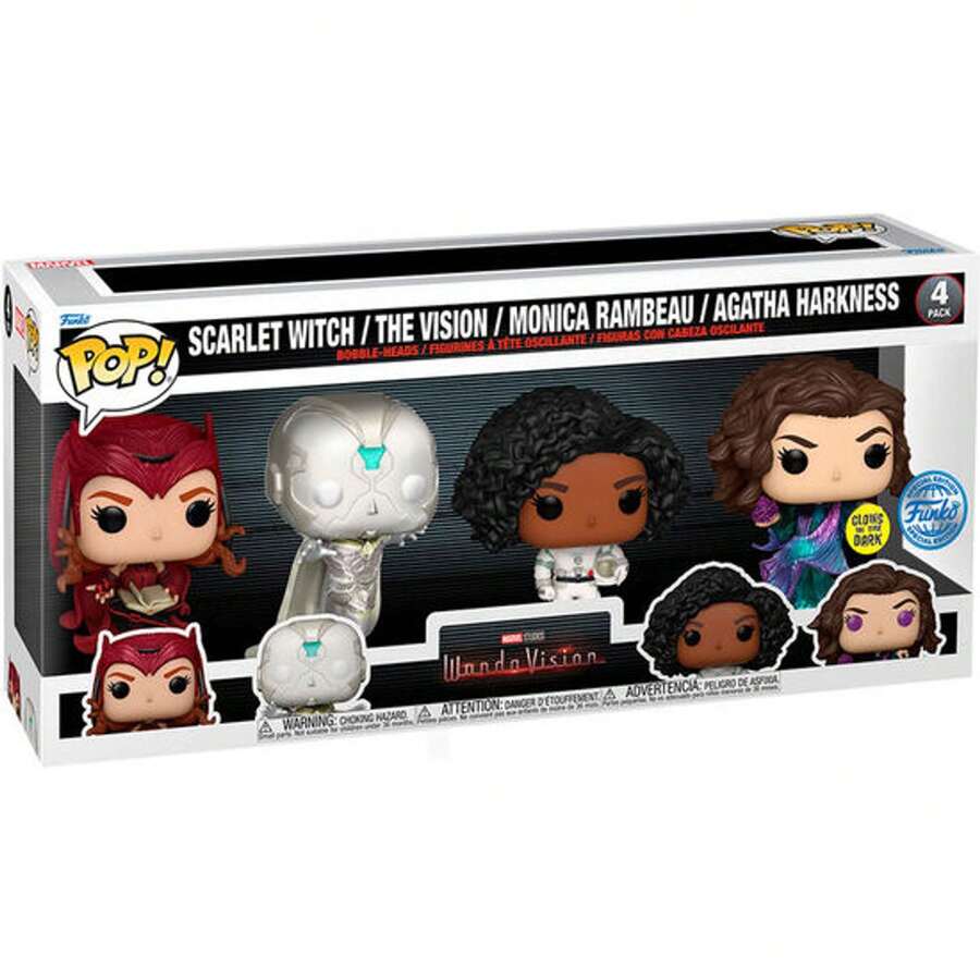 Funko مجموعة شخصيات فانكو بوب مارفل واندا فيجن - مجموعة حصرية من 4 شخصيات (سكارليت ويتش، ذا فيجن، مونيكا رامبو، وأجاثا هاركنس) - عبوة فينيل 9 سم - مرخصة رسميًا - هدية لهواة الجمع - شحن مجاني ✅ توصيل خلال 24/48 ساعة إلى إسبانيا - متعدد الألوان - مشاهدة 1