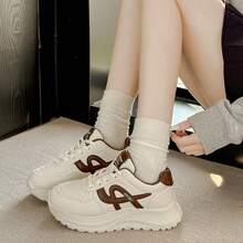 女士透气新款春季厚底运动鞋，超轻增高，超柔软，休闲运动鞋 - 棕色 - 查看 12