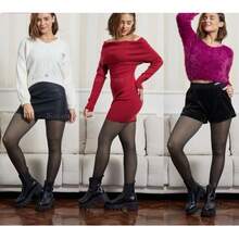 Meia-Calça Térmica Forrada Peluciada Translúcida De Lã Quente Feminina Para Inverno - Preta translúcida - Visão 11