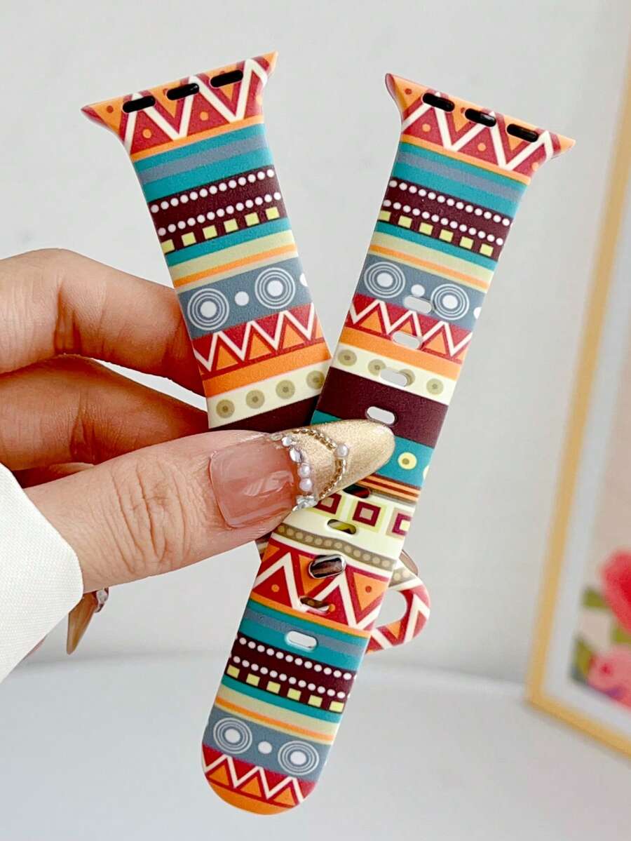 1条波西米亚风印花硅胶表带，适用于 38mm 40mm 41mm 42mm 44mm 45mm 49mm (S10 42mm) (S10 46mm) 女士款，时尚柔软硅胶运动表带，兼容 Series 11 Ultra 3 SE3 Ultra 2 S10 SE2 9 8 7 SE 6 5 4 3 2 1 - 彩色 - 查看 1