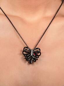 1件朋克摇滚嘻哈暗黑金属风格镂空骷髅头和肋骨设计锆石镶嵌吊坠项链，男女通用 - 适合复活节、派对、万圣节佩戴/送礼 - 心形肋骨 - 查看 4