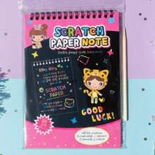 Cuaderno Scratch Art para Niños, Bloc de Dibujo Mágico Arcoíris con Lápiz de Rasgado, Juguete Creativo y Educativo para Manualidades y Entretenimiento - Rosa Roja - Ver 3