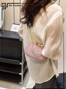Borsa clutch in acrilico con decorazione di mini cristalli - Rosa - Visualizzare 5