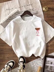 浓缩咖啡马提尼，女士夏季上衣，假日，T恤，夏季，印花T恤，沙滩，女士休闲圆领短袖T恤 白色 - 白色 - 查看 3