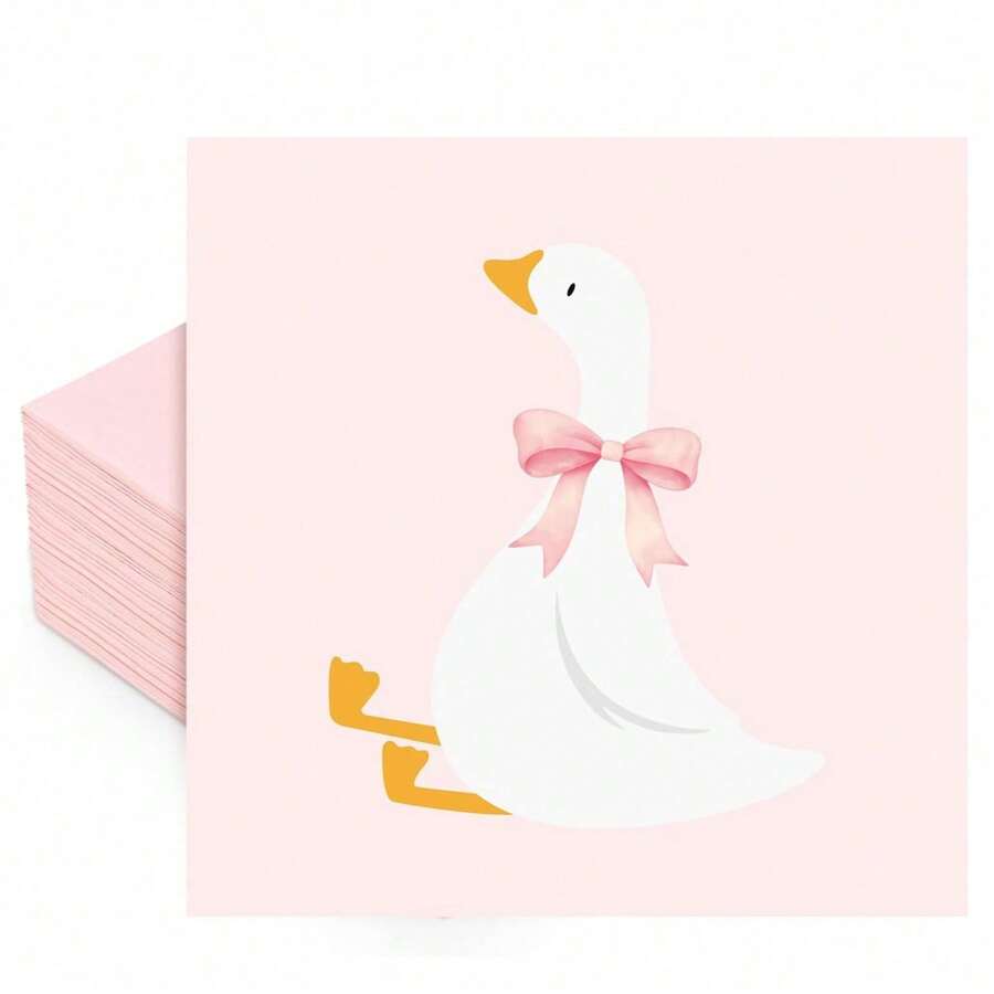 20入/40入/60入 One Silly Goose 粉色蝴蝶結鵝圖案一次性紙巾,可愛午餐晚餐餐巾紙,適合生日派對、迎新派對、1歲生日鵝主題、幼兒園鵝生日派對、雞尾酒會、午餐或晚餐餐巾紙 - 查看 1