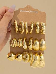 6-18 pièces Ensemble de boucles d'oreilles dorées pour femmes, boucles d'oreilles épaisses hypoallergéniques et clous, convient pour le port quotidien, les festivals, les fêtes, meilleur cadeau 2026 - Doré - Voir 5