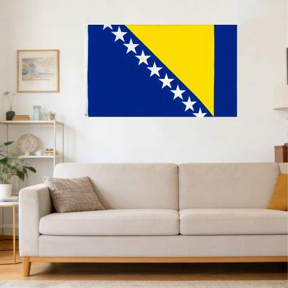 1pc 90*150cm Bosnia And Herzegovina National Flag, 1pc 11*13cm Bosnia And Herzegovina Window Hanging Flag, 15pcs 14*21cm Bosnia And Herzegovina Hand Held Flags, Suitable For Home Decor, Outdoor Decor, Car Decor, Yard Decor, Garden Decor