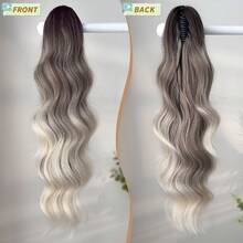 24-Inch Ombre Brown-Gold Wavy Thermoplastic Fiber Synthetic Ponytail Hair Extension, Claw Clip Ponytail Hair Accessory Suitable For Women's Party And Daily Use - Two-Tone - View 12