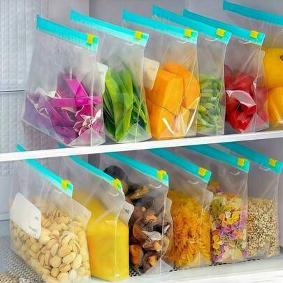 45 piezas/paquete Bolsas herméticas para alimentos de cocina, bolsas de almacenamiento de alimentos transparentes con cierre hermético para refrigerador y congelador, bolsas de almacenamiento y organización de alimentos de cocina, adecuadas para granos, frutas, verduras, carnes, frutas secas y aperitivos