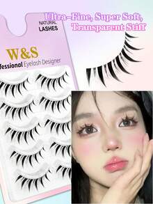 Waloshow 5 Cặp mi giả Manga Lashes, mi ngắn tự nhiên, dày dặn, dải mi trong suốt, nối mi mềm mại. - màu đen - Xem 6