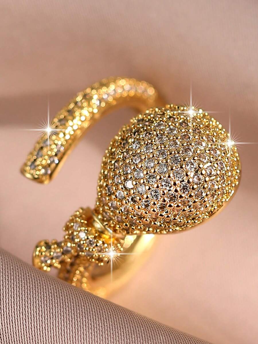 1pc Exquisite Balloon Lollipop Temperament Single Rings Creative CZ Gold Plated Women Ring For Engagement Dating Anquet, Party Copper Jewelry Gifts - Yellow Gold - View 1