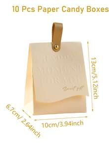 10个优雅象牙色婚礼回礼袋，迷你礼品袋，带皮革手柄，适用于新娘送礼会宾客、婚礼回礼盒、婚礼装饰、家居装饰、餐桌装饰、婚礼招待会及伴娘邀请的小纸质礼品袋、甜蜜礼物、可爱糖果礼品袋，适用于婚礼派对用品、礼品包装袋 - 米色 - 查看 9