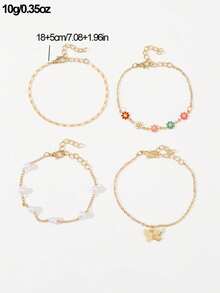 4件套女孩雏菊、蝴蝶和珍珠脚链套装 - 彩色 - 查看 6