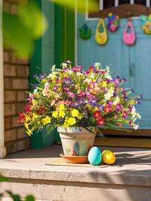 5pcs Artificial Colorful Floral Bouquet, Silk Daisy, Eucalyptus, Morning Glory Hanging Basket, UV-Resistant, Suitable For Outdoor Decor, Garden, Patio, Corridor, Balcony, Wedding, Bouquet, Summer, Home Decor, Living Room, Bedroom, Tabletop, Wall, Vase Filler, Birthday Gift, Graduation Gift - Multicolor - View 2