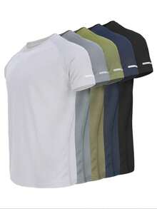 Camiseta Deportiva para Hombre, Transpirable y Secado Rápido, Manga Corta Reflectante para Gimnasio y Running - multicolor6 - Ver 5