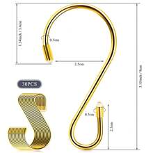 10pcs S-Shaped Heavy Duty Stainless Steel Hanging Hooks, Metal Curtain Hooks For Pans, Pots, Cups, Plants, Bags, Jeans, Towels - Gold - View 2