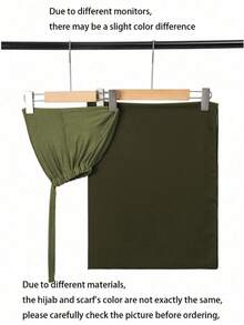 2pcs Women Scarf Tie Headband Combo, Versatile Undershirt Cap Set, Hijab Middle East Abaya Matching, Elastic Undercap Chiffon Scarf Hat Casual Suit - Army Green - View 5