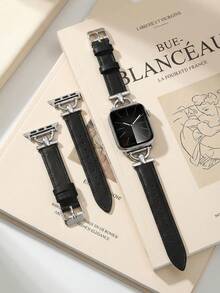 1PC Fashion Business Silver Black Leather Watch Band Watch Strap Compatible With IWatch 38mm 40mm 41mm 42mm 44mm 45mm 46mm 49mm,Men Women Universal Watchband Compatible With Apple Watch Series Ultra 3/2/1 11 10 9 8 7 SE3 6 5 4 3 2 1,Daily Business Wear Smart Watch Strap Compatible With Apple Watch Bands - Silver Black - View 11