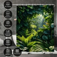 1 chiếc rèm tắm họa tiết cây xanh, làm từ polyester, chống thấm nước, không cản sáng hoàn toàn, thích hợp trang trí nhà cửa và phòng tắm, kèm theo 12 móc treo. - A - Xem 4