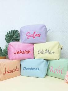 Personalized Embroidered Tulle Makeup Bag, Embroidered Makeup Bag, Personalized Bridesmaid Makeup Bag, Seersucker Cosmetic Bag For Girl, Large Capacity Cosmetic Bag, Bridesmaid Bridal Gifts, Makeup Organizer, Monogrammed Toiletry Bag, Embroidered Make Up Bag,Bridesmaid Makeup Bag, Bridesmaid Gift - Multicolor - View 8