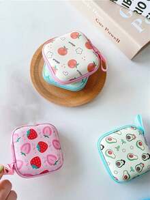 Shockproof Strawberry Element 1pc EVA Material Fruit Print Earphone Storage Bag Suitable For Bluetooth Earphones Cables Mini Chargers Coin Purse Square Storage Box Spring Gift - Multicolor - View 7