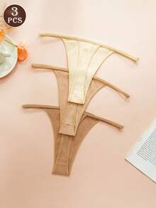 3条装纯棉罗纹丁字裤，柔软亲肤，舒适贴身，女士时尚内裤，日常穿着内衣裤。 - 彩色 - 查看 4