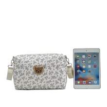 1pc Quilted Stroller Hanging Bag, Embroidered Bear Maternity Diaper Bag, Newborn Gift - Multicolor - View 9