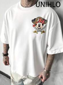 Disney UNIHLO  PIRATES OF  ARIBBEAN DrAD Man TuLL No TaLEs Print  Summer Casual Versatile Pure Cotton T-Shirt Suitable For Any Place - White - View 2