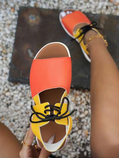 Women's Thick Sole Sandals, Summer Outdoor Beach Lace-Up Thick Sole Sandals, Dual-Tone Thick Sole Sandals