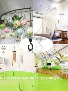 1/4/6pcs No-Trace Rotating No-Nail Ceiling Hooks, No-Drilling Damage-Free Roof/Wall Mounted Heavy-Duty Hanging Door Hooks - Multicolor - View 8