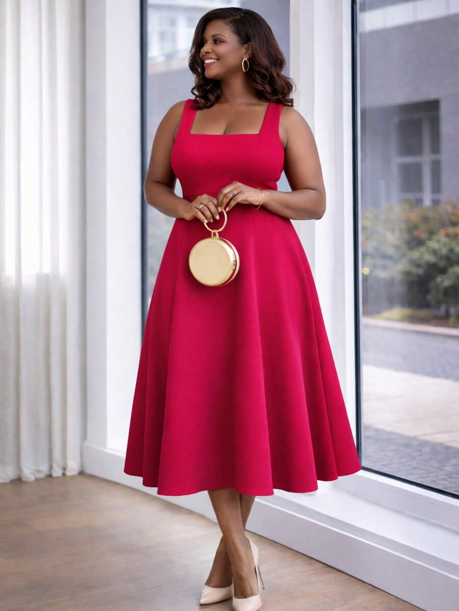 Elegant Green Dress With Defined Waist – Sophisticated And Stylish - Màu Hoa hồng đỏ - Xem 1