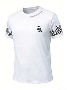 Men's Summer Sports T-Shirt, Lightweight Casual Outdoor Running Quick-Dry Fashionable Printed Top - White - View 2