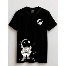 Camiseta Astronauta na Lua Gospel 2 ao 16 anos Unissex 2 ao 16 anos - Preto - Visão 1