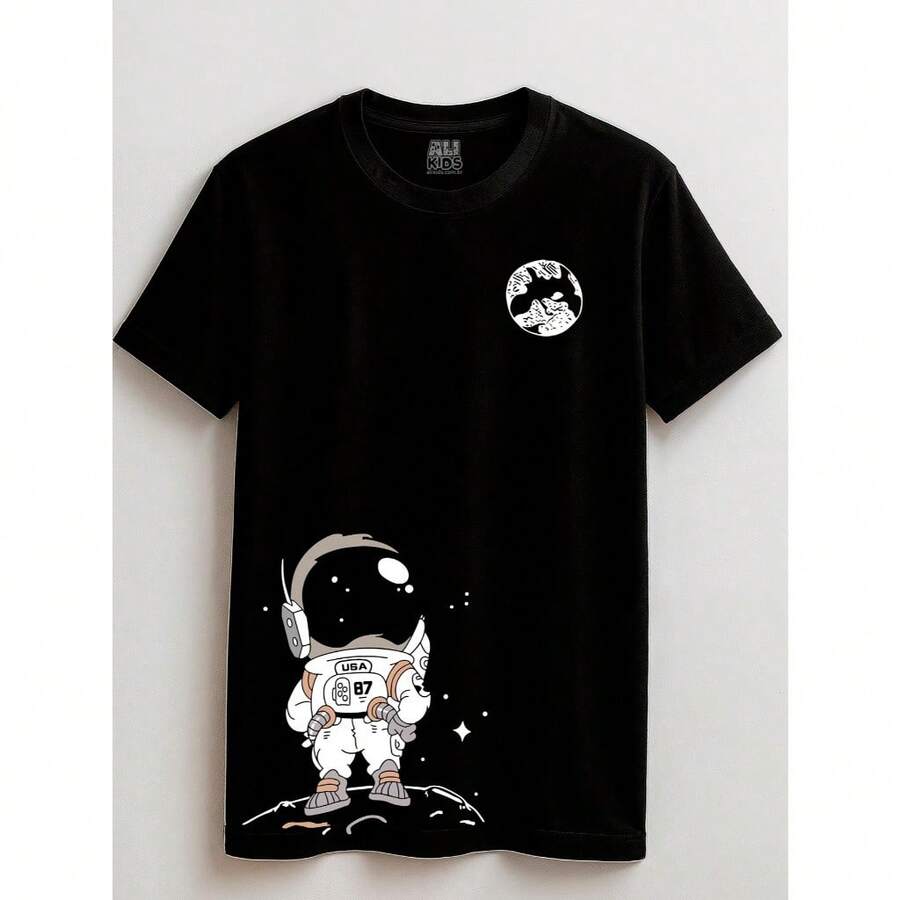 Camiseta Astronauta na Lua Gospel 2 ao 16 anos Unissex 2 ao 16 anos - Preto - Visão 1