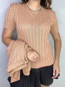 Twinset Coat And Blouse Set Knitting Weave Luxury Fashion Knit V-Neck Winter Plus Size M To GG - Màu be - Xem 11