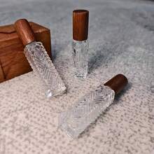 Chai xịt nước hoa du lịch, chai xịt phun sương cầm tay có thể nạp lại, chai chiết nước hoa cá nhân, lọ mẫu thủy tinh có vòi bơm và nắp gỗ, chai chiết nước hoa cao cấp. - Chai hình kim cương 15ml - Xem 7
