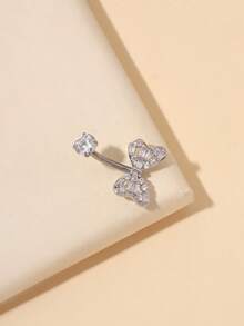 1pc Fashionable Titanium Belly Button Ring With Bow Decor, Suitable For Daily Wear - Silver - View 5