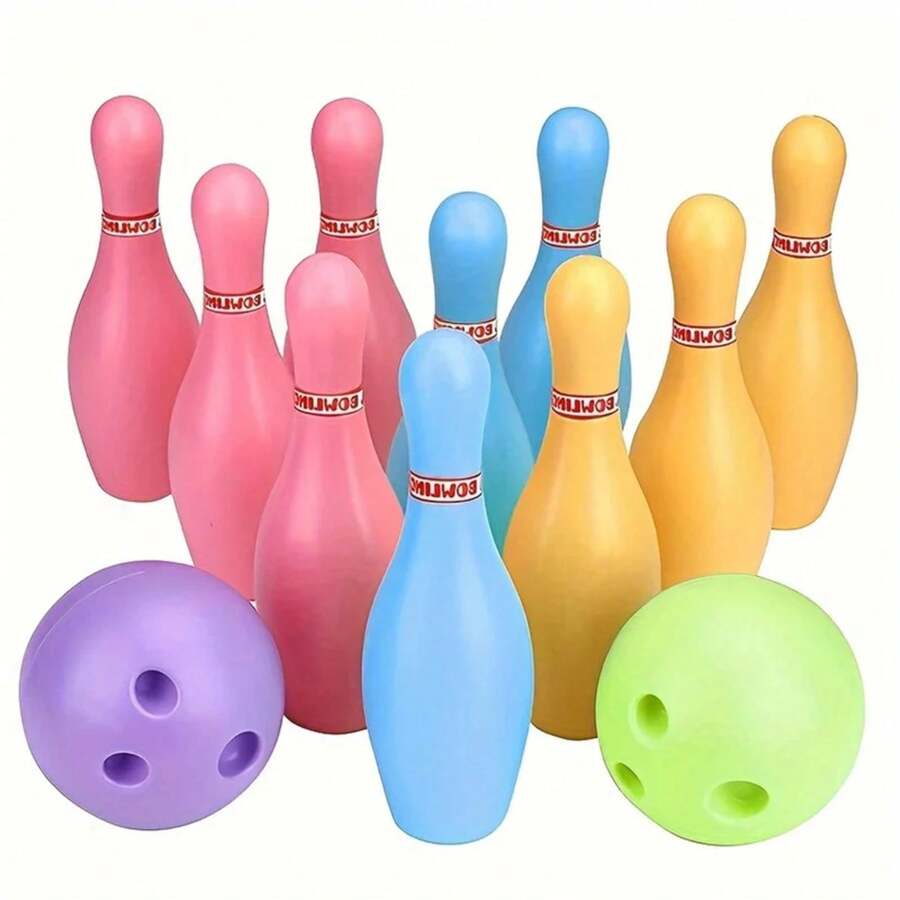 12 unids/set juego de bolos incluye 10 pines y 2 bolas de bolos de plástico juguetes para el hogar deportes al aire libre regalos del día de la madre ZSY 1YIQ - 1 juego - Ver 1