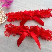 Liguero de encaje nupcial con anillo de pierna de satén, accesorio para fiesta de boda - Multicolor - Ver 13