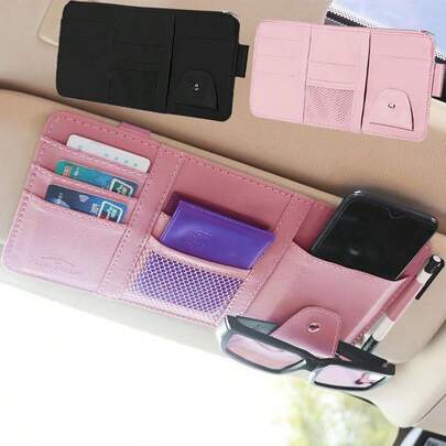 1pc Car Sun Visor Multi-Function Storage Box, With Card Slot & Bill Clip, Glasses Holder, Convenient Car Interior Organization Accessory