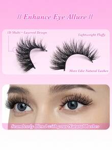 7 Pairs 3D Mink Lashes Cat Eyelashes Fluffy Wispy Volume Lashes Natural Feathery Effect Lightweight Flexible Band Fake Lashes - View 4
