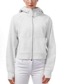 Lululemon Women's Scuba Full-Zip Short Wear Hoodie | Classic Cotton-Blend Fleece Hooded Jacket | Luxury Soft Slim Fit Track Jacket | High-End Performance Full Zip Outerwear | Breathable Warm Athletic Sweatshirt With Thumbholes - 淺灰色 - 查看 8