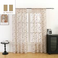 1片/2片藤蔓叶子刺绣薄纱窗帘，半透明家居窗户装饰，房间装饰 - 卡其色 - 查看 29