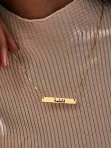 Engraved Arabic Name Custom Name Necklace 18K Gold Plated Box Chain Stainless Steel Necklaces Arab Style Customized Jewelry Daily Wear - Multicolor - View 4