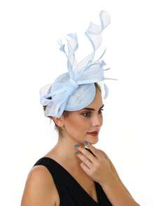 女士羽毛花朵网纱教堂德比礼帽，适合鸡尾酒会、茶会、婚礼等场合，一件装 - 多色 - 查看 19