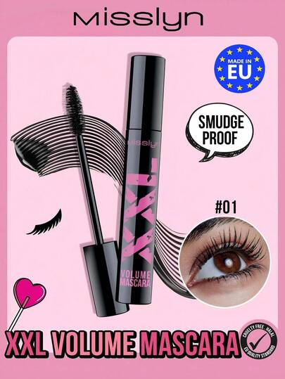  MISSLYN-XXL Volumen-Mascara, abwaschbares Mascara-Make-up, volumengebend, verlängernd, definierend, schwungvoll, vervielfachend, aufbaubare Formel, wischfest, unendliche Länge, langanhaltend, volumengebender Effekt, definiert die Wimpern, rein pigmentiert, verklumpt nicht, Valentinstagsgeschenk, vegan, tierversuchsfrei