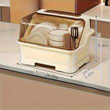 2025 Upgraded Covered Tableware Storage Rack – Space-Saving Countertop & Cabinet Organizer | Fresh Cream-Colored Tableware Storage Box With Drain Tray | Dust-Proof Design For Easy Installation Ideal Gift For Thanksgiving & Christmas - View 9