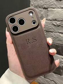 Personalized DIY Initial Name Faux Leather Phone Case, Compatible With 17/16/15/14/13/12/11 Pro Max Plus/17 Pro, Lens Shock Protection Back Cover - Rust Brown - View 3