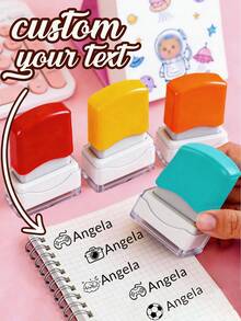 LICVIC 儿童定制姓名签名印章（1个装），儿童返校用品，卡通图案姓名印章，个性化DIY定制卡通自来墨姓名印章，签名印章，编辑，返校时尚，圣诞礼物，旅行收纳包 - 風格A - 查看 2